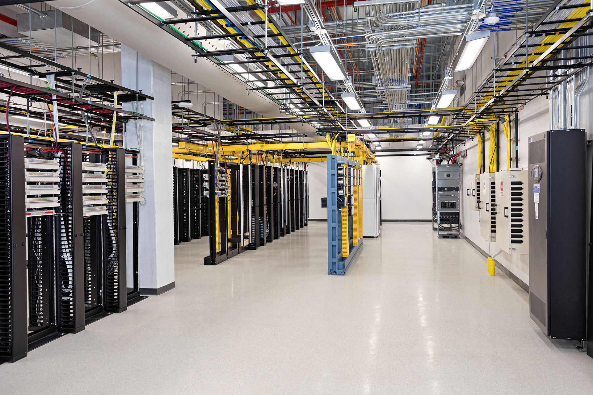 Interior of facility with data center and wiring