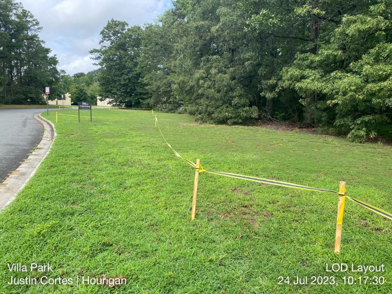 development layout with pickets and yellow tape