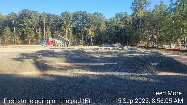 Gravel being poured onto sitepad